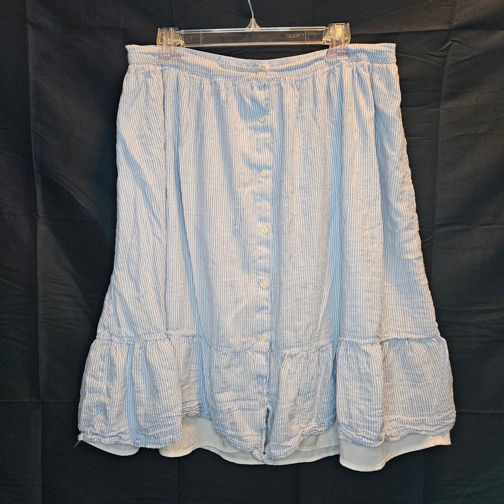 Old Navy XL Blue White Striped Button Front Ruffle Hem‎ Midi Skirt - Picture 2 of 9